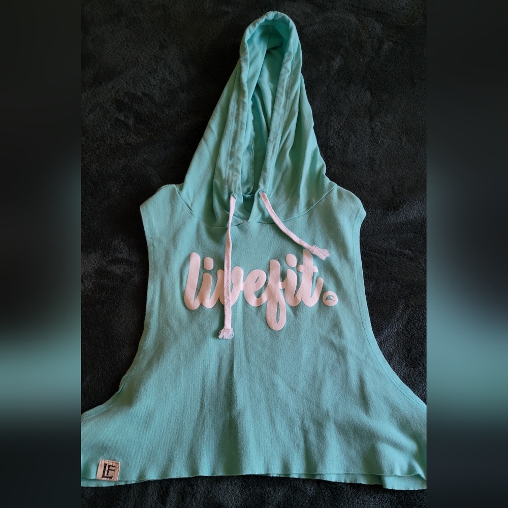 LiveFit Teal Crop Hoodie tank